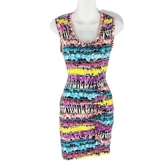 Nicole Miller Artier Floral Bike Chain Stripe Bodycon Dress O6